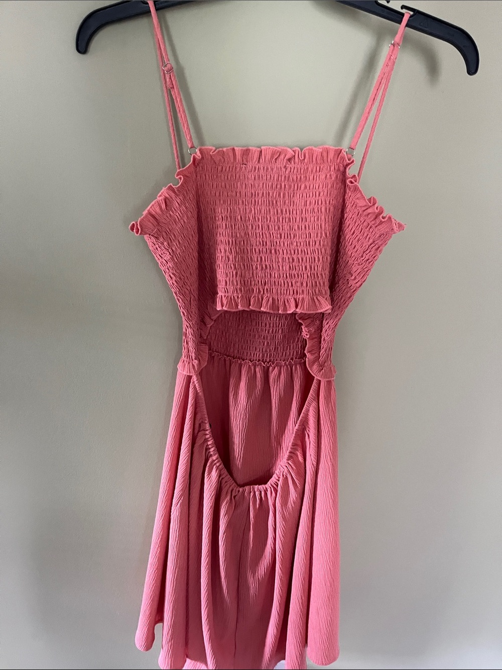 Forever 21 Coral Pink Smocked Ruffle Open Back Sundress. Size M.